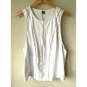 JAGGAD Muscle Tank White Beige Mesh Stripe Detail Size XL